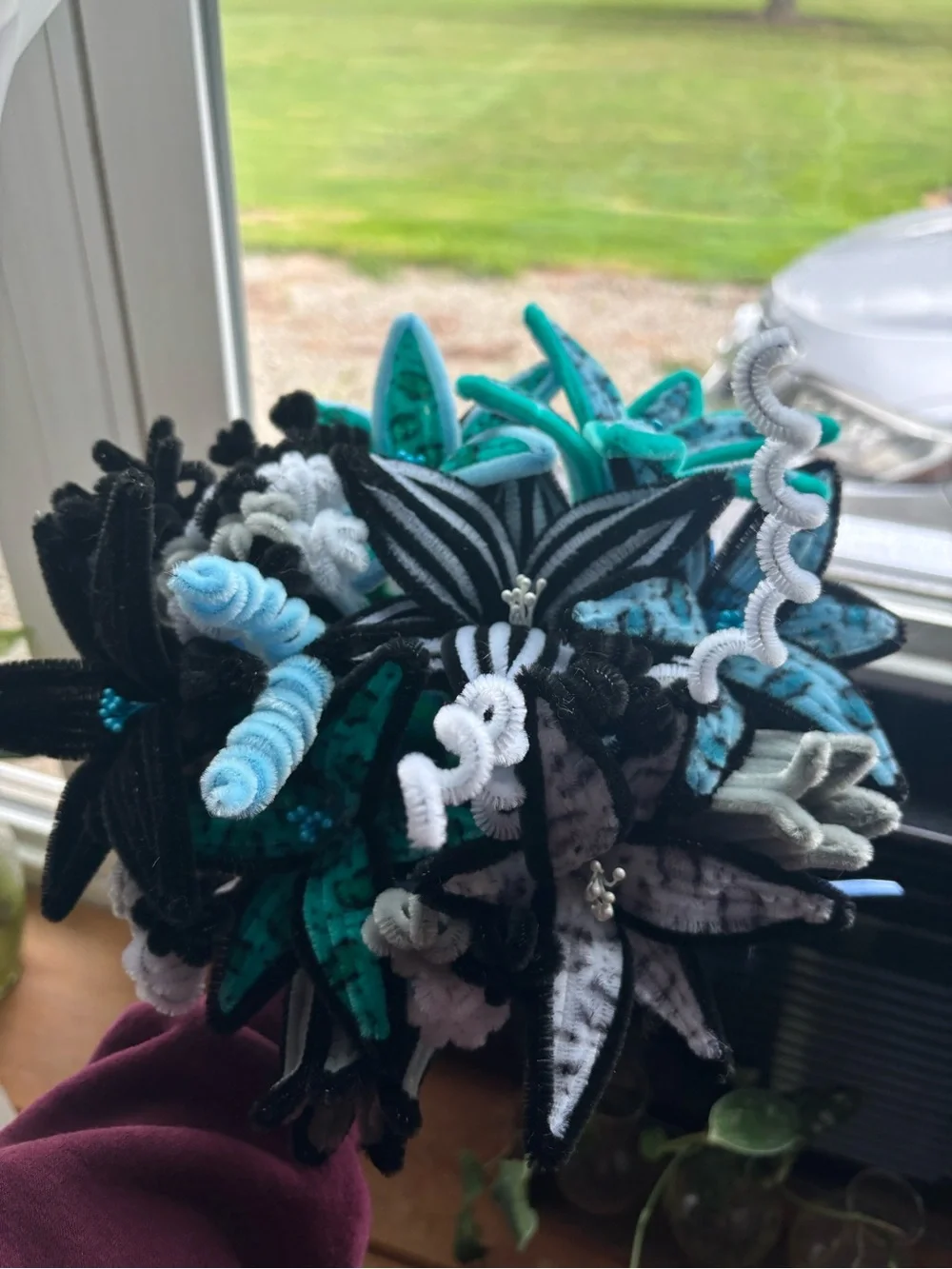 Large Handmade Teal & Black Floral Bouquet